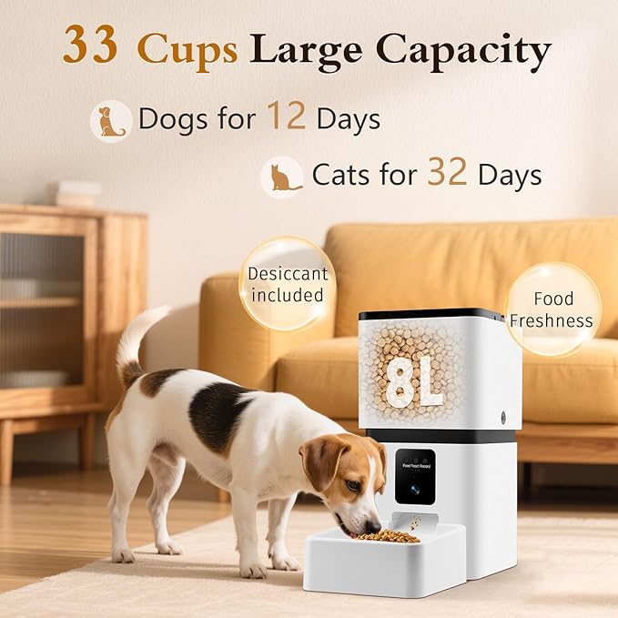 Yakry Automatic Dog Feeder with Camera: 33 Cups Capacity for Medium & Small Dogs - 5G WiFi App Control Easy Setup Dog Food Dispenser - HD 1080P Video Recording Timed Pet Feeder for Cat Dog Small-Pet
