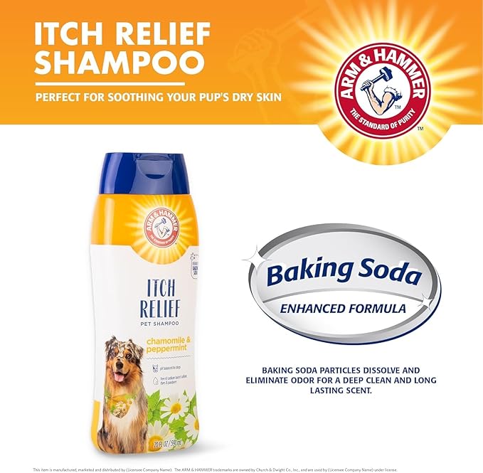 Arm & Hammer for Pets Itch Relief Shampoo, Chamomile and Peppermint Scent | Professional Quality Dog Itch Shampoo, Free of Sodium Lauryl Sulfate & Parabens, 20 Fl Oz - 2 Pack