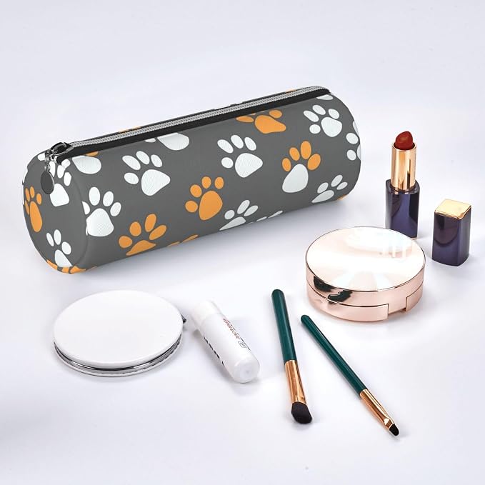 OSAM SPACE Leather Pencil Case Round Pencil Bag Cute Cartoon Cat Paws Pen Organizer Holder Portable Zipper Pouch Cute School Supplies for Girls Boys Study Office