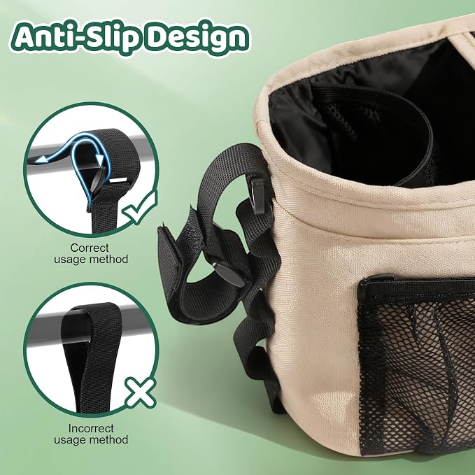 Universal Stroller Organizer with Cup Holder: Non Slip Strap Stroller Caddy | Stroller Bag with Detachable Phone Bag, Fits for Uppababy, Baby Jogger Stroller Accessories, Christmas New Moms Baby Gifts