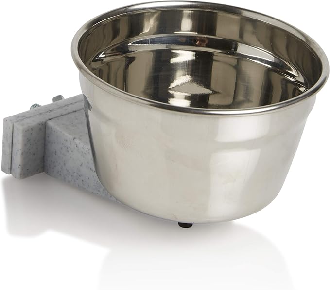 Lixit® Stainless Steel Kennel Food or Water Bowl - Non Spill Hanging Removable Crate Bowls - Carrier Cage Dish for Dogs or Cats for Feeding and Drinking (Stainless Steel, 20 Ounce)