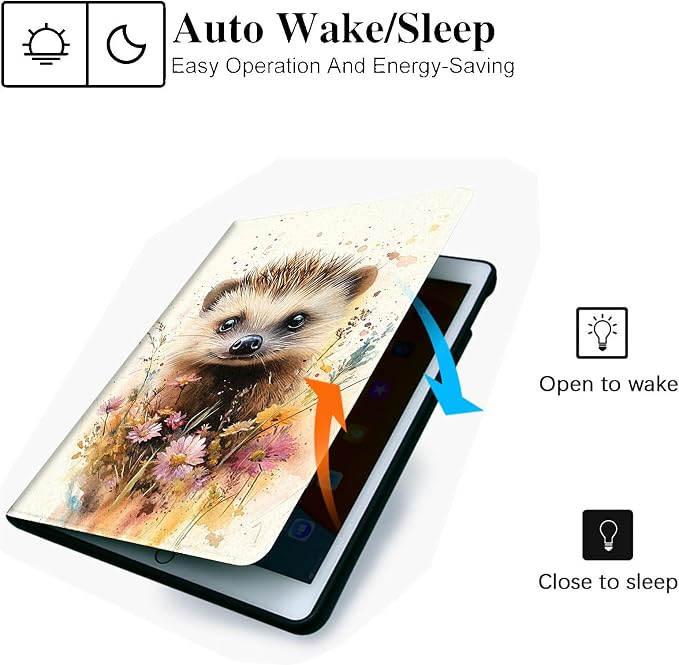 for Microsoft Surface Pro 11/10/9-13" 2024/2022 Tablet Case,Auto Wake/Sleep,Adjustable Stand Protective Cover - Cute Hedgehog Flower