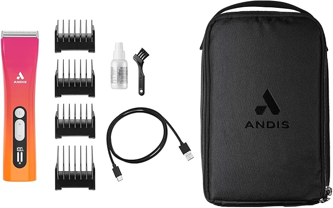 Andis 562745 ProClip 5-in-1 Adjustable Blade Cord/Cordless Pet Hair Clipper, 5 Blade Settings, 5 Speeds, Feather Light, Digital Display Screen, Sunset