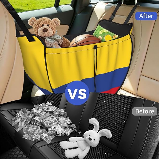 Flag of Colombia Car Seat Organizer-Backseat Storage Bag for Travel | Waterproof Durable. Holds Snacks Gear Essentials. Fits Most Cars.
