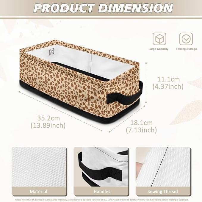Leopard Toilet Paper Storage Basket with Handle, Decorative Shelf Bins Bathroom Basket Toilet Tank Topper Paper Storage for Toilet Roll Paper, Vanities Cabinets Towels