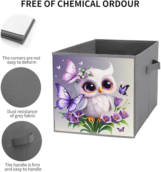 [Dreamy Cute Pet] Owl Foldable Storage Bins, 10.6" Cube Storage Organizer, Sturdy Oxford Cloth Fabric Baskets for Closet, Shelf, Nursery, Bedroom, Decorative Printed Box for Toys & Clothes