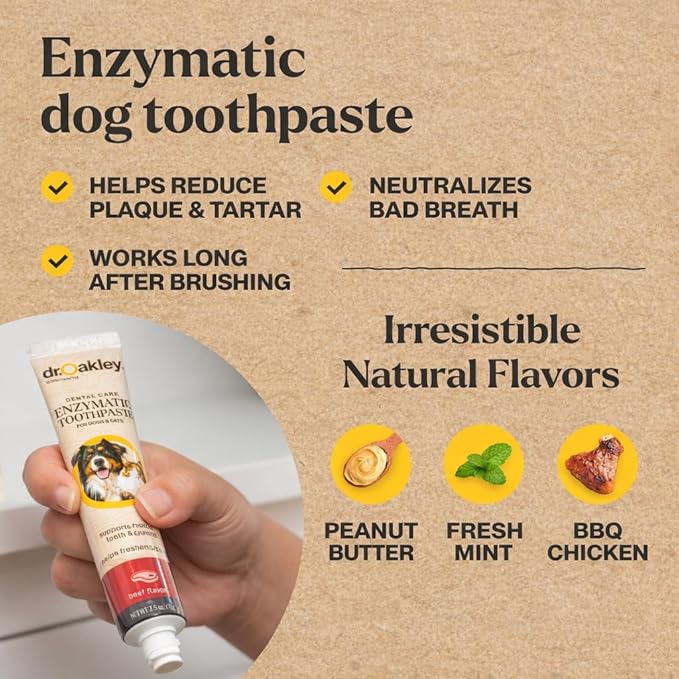 Dr. Oakley Dental Toothbrush Kit for Dogs & Cats -Finger Brush for Small Pets and Soft Brushes for Large or Older Natural and Safe Peanut Butter Flavor -