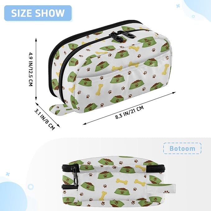 Pet White print Large Capacity Pencil Case with Zipper Water Resistant Portable Organizer Pen Bag for Office Students School