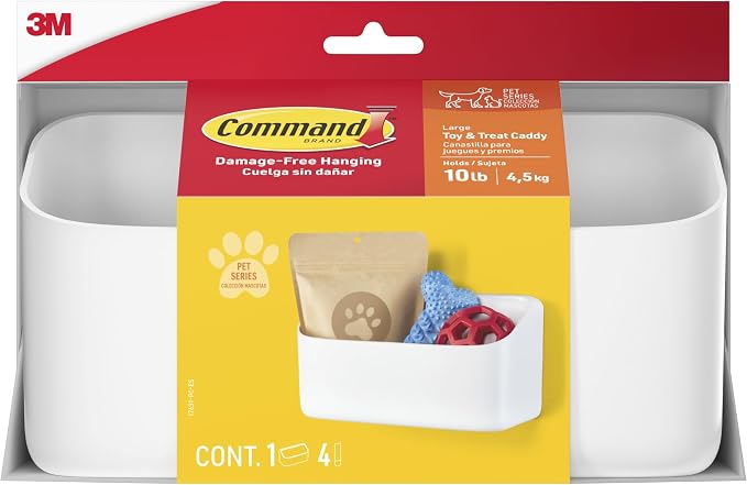 Command Pet Collection Organizing Caddy, 1 Caddy, 4 Large Strips | Command Strips Wall caddy, Tool Free Adhesive Organizer For Cleaning Supplies, Closets, Pantry, Home, And Office