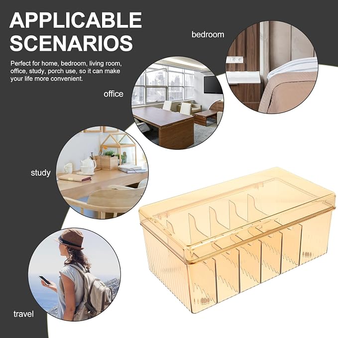 Healeved Cable Organizer Box for Data Cable and Phone Charger Management Pet Material Cord Storage with Multiple Slots for Home and Charger Organization