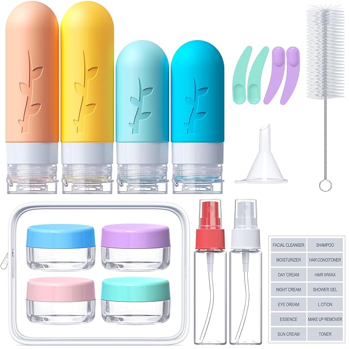18pack Travel Bottles for Toiletries:Silicone TSA Approved-Containers for Toiletries,Leak Proof Refillable Liqus Shampoo And Conditioner Essentials toiletry Bottles | Leakproof, refillable containers for shampoo, conditioner, lotion and other liquids;t...