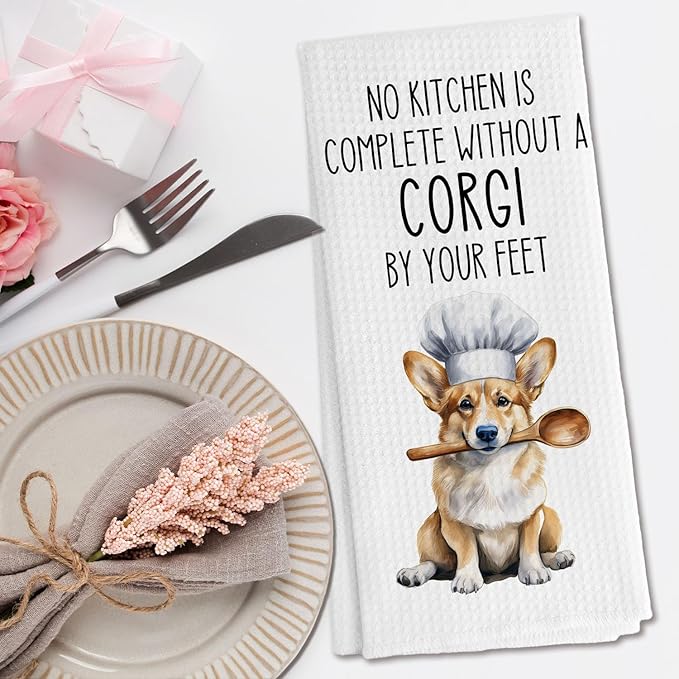 Funny Corgi Dog Kitchen Towels, Gifts for Corgi Lovers Dish Tea Towels for Kitchen Decor, Corgis Gifts for Women Men Decorative Hand Towels, 16x24 Inch