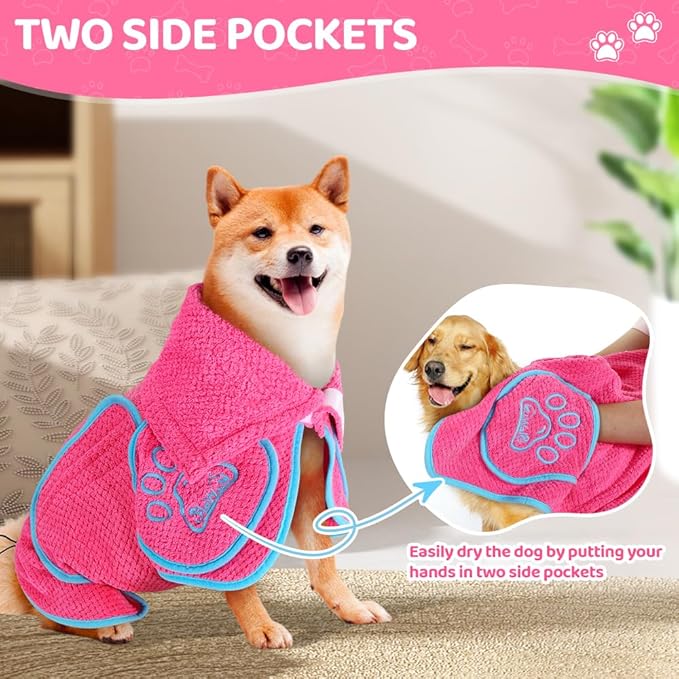 AUTOWT Dog Bathrobe Towel - Super Absorbent Dog Drying Coat, Warming Bath Robes for After Bath Shower Swim Walk for Small Medium Large Dogs Cats Pet