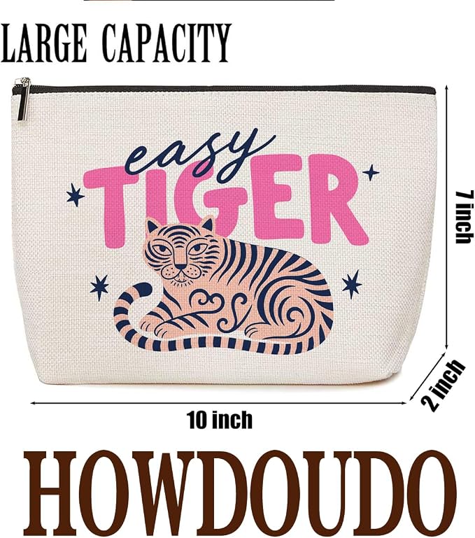 Cute Tiger Makeup Bag Easy Tiger Gifts for Women Girls Cosmetic Bag | Funny Durable Travel Organizer Pouch for Women, Outdoor Portable Toiletry Bag, Present for Animal Lovers