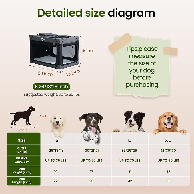 Portable Collapsible Soft Dog Crate for Small Dogs, 26in Black | Oxford Cloth Travel Camping dog kennel with 4 Mesh Windows & 2 Storage Pockets,for Indoor & Outdoor Use
