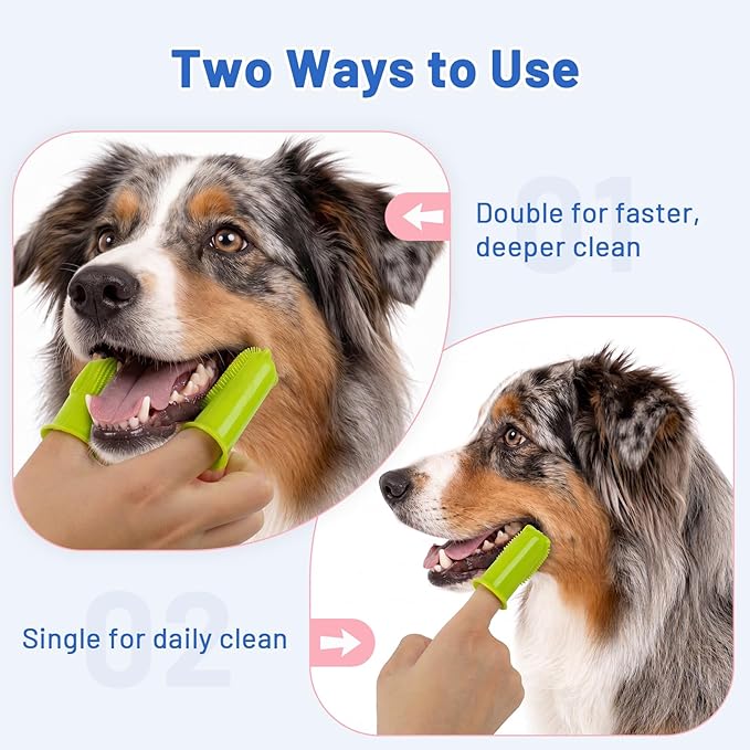 2-Pack Dog Finger Toothbrush, 180° Finger Toothbrush for Dogs Silicone & Cat Tooth Brush for Teeth Cleaning & Dental Care, Dog Tooth Brushing Kit for Medium & Large Pets