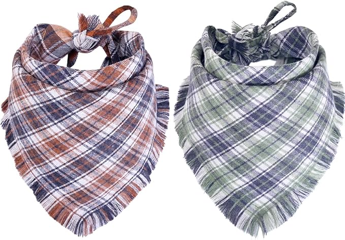 Fall Dog Bandana Autumn Thanksgiving Plaid Reversible Triangle Bibs Scarf