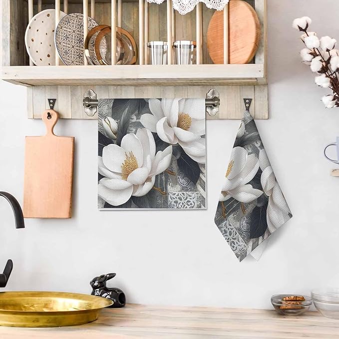 Floral Kitchen Towels Colorful Digital Wall Tiles Bathroom Design Soft and Super Absorbent Dish Towels 2 Pack 16 X 24 Inches