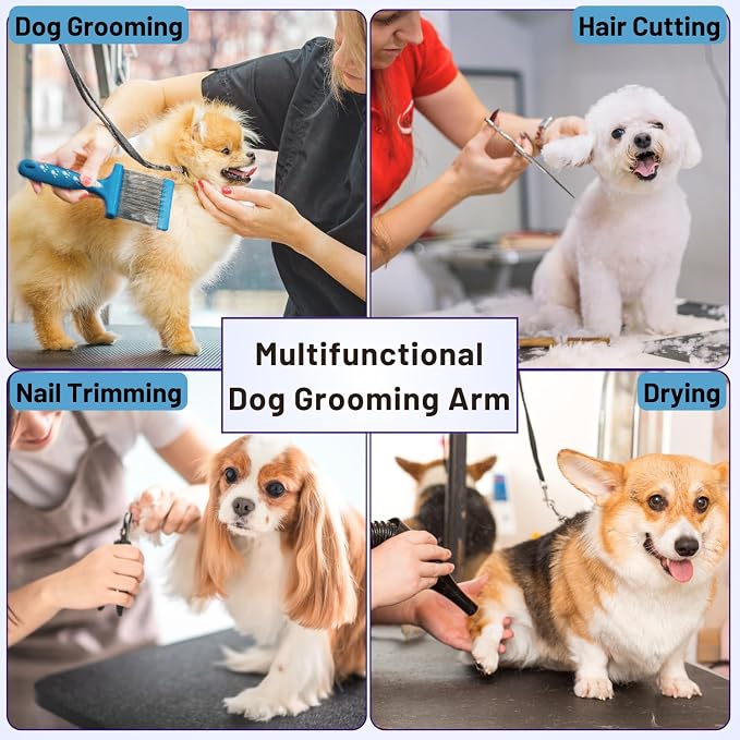 Dog Grooming Arm with Clamp & Pet Grooming Table Accessories - Adjustable Foldable Height 20"-35" with No-Sit Holder, Grooming Restraint for Small, Medium Dogs at Home or Salon