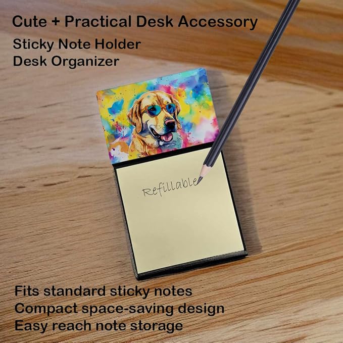Caroline's Treasures Yellow Labrador Hippie Dawg Sticky Note Holder Refillable Dispenser Self-Sticky Note Pads, Memo Pads Blank Desk Accessories
