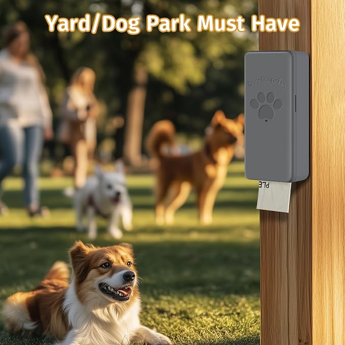 Dog Poop Bag Dispenser for Hanging Use, Grey Poop Bag Holder with Magnetic Closure, Includes 4 Rolls (60 Bags)