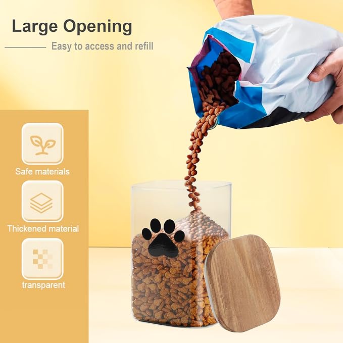 37oz Glass Dog Treat Jars Set of 3,Clear Dog Treat Container with Wooden Lids,Airtight Cat Treat Jar,Small Pet Treat Canister,Puppy Food Bin-Keep Fresh Crispy-Brown
