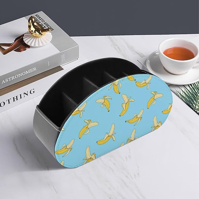 5-Slot Remote Control Caddy Holder Cute Banana Desktop Organizer | Cute Banana Makeup Brush Storage Box Office Supplies, Fit for Controller, Media Player, Stationery