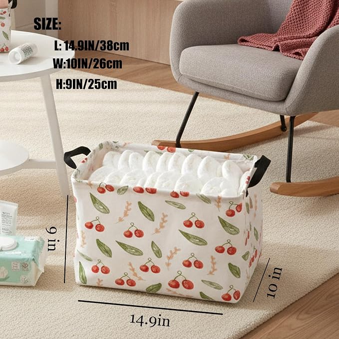 Kid Cute Rectangle Storage Basket Baby Toy Clothes Storage Bin Nursery Playroom Bedroom Decor Basket (Painted Cherry)