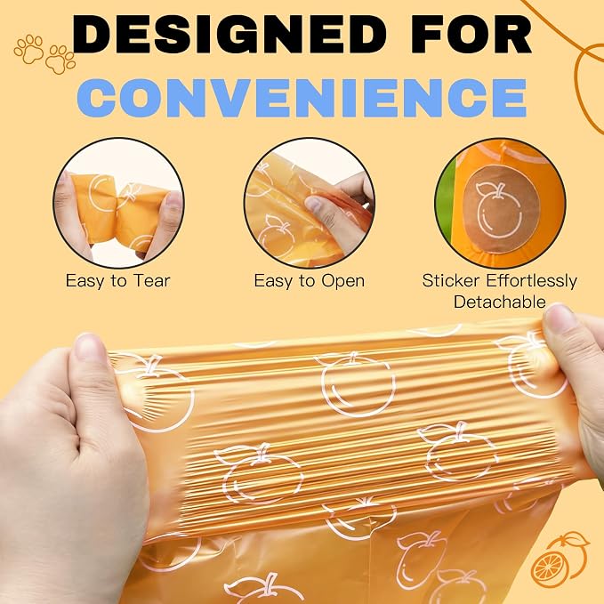 Citrus Scented Dog Poop Bags - 24 Rolls 360 counts Leak Proof | Extra Large 13x9 Inch Orange Dog poop bags rolls with Dispensers, Fragrance Bags for Dogs Walking and Cat Litter
