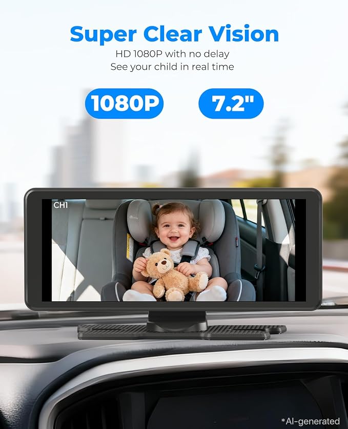 LUCKVIEW BM5PRO Dual Baby Car Camera, Blue 7.2" 1080P Monitor
