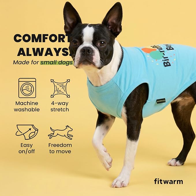 Fitwarm Birthday Boy Dog Shirt, Bir-Ruff-Day Boy Funny Dog Clothes for Small Dogs Boy, Pet Birthday Outfit, Cat Tshirt, 100% Breathable Cotton, Aqua Blue, Large