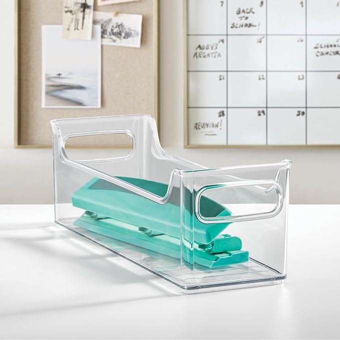 iDesign Stackable Plastic Pantry Bin with Handles, Clear | For Cabinets or Fridge, Made in USA
