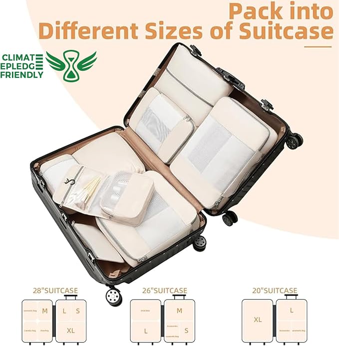 BAGAIL 6 Set/8 Set/10 Set Packing Cubes Various Sizes Packing Organizer for Travel Accessories Luggage Carry On Suitcase