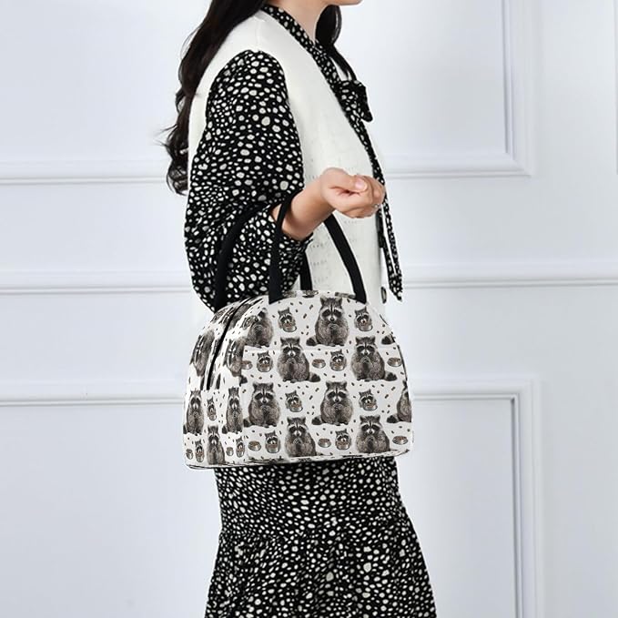 Lunch Bag Pet Food Cute Raccoons Insulated Lunch Box Cooler Lunch Container Organizer Reusable Lunch Tote Bags for Work Travel Outdoor