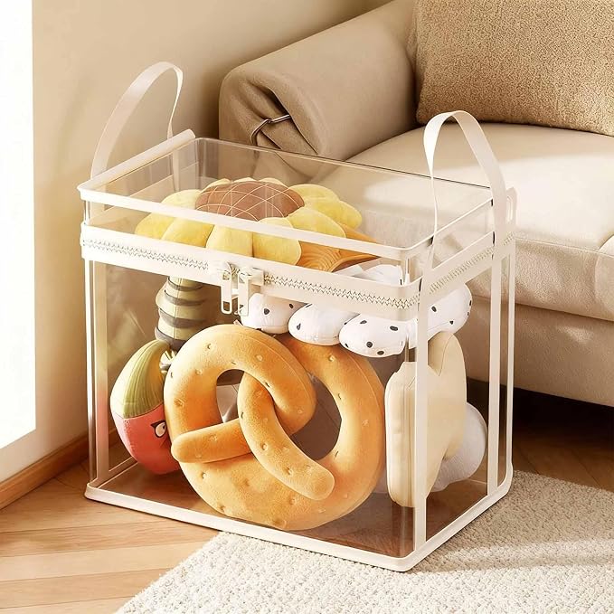 Storage Bag for Cuddly Toys, Toy Box, Dustproof, Travel Case, Doll Box for Bedroom, Puzzles, Christmas, Cream White