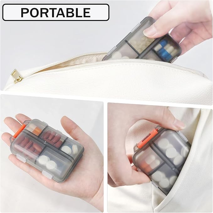 4PCS Travel Pill Organizer Portable Pocket Pill Case Small Pill Box for Purse Medicine Organizer Have 10 Compartments Storage Vitamin Fish Oil by INVODA (4 Pack+Lables)