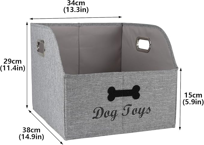 Big Dog Toys Storage Bins Canvas Foldable Fabric Trapezoid with metal handles pet Baskets,Can be Personalized,Storage Bin Large toy box Organizer-Snow Gray