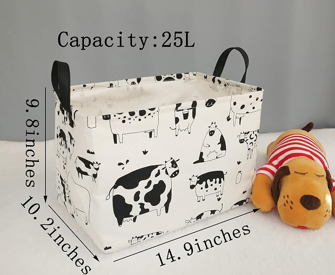 Kid Clothes Storage Basket Gift Shelf Basket Toy Storage Bin, Nursery Basket Organizer Box for Children With Handles for Room Deco (Cow)