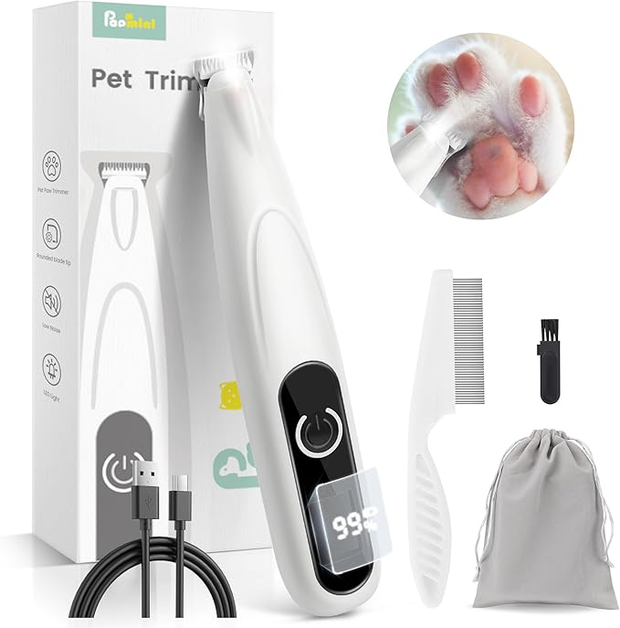 PAPMINI Dog Grooming Kit with LED Display, 35dB Ultra-Low Noise Dog Paw Trimmer, Cordless Hair Trimmer for Paws, Ears, Face, Rump with LED Light