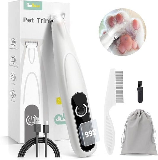 PAPMINI Dog Grooming Kit with LED Display, 35dB Ultra-Low Noise Dog Paw Trimmer, Cordless Hair Trimmer for Paws, Ears, Face, Rump with LED Light