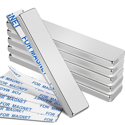6Pcs Neodymium Magnets with Adhesive Backing 60x10x3mm Silver | Fridge Magnetic Strips Refrigerator Blocks Crafts Extra Super Sticky Bar for Science Experiments Classroom Craft Office