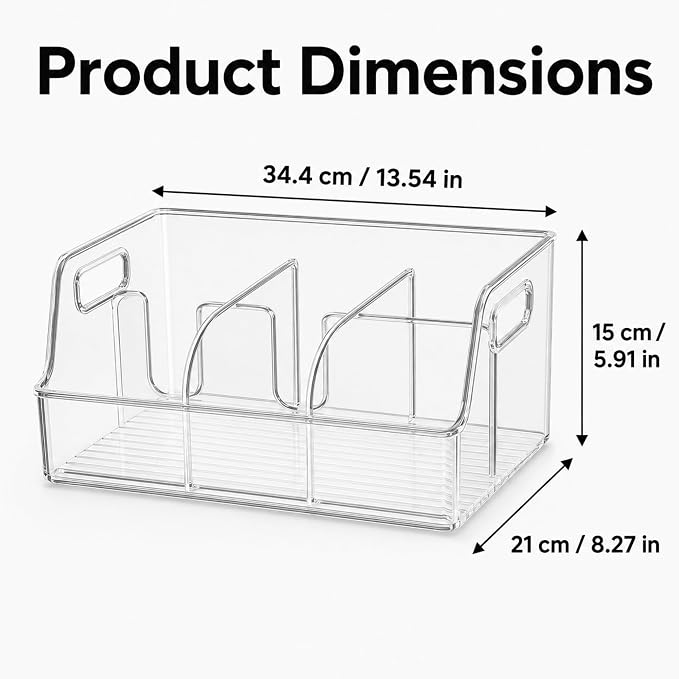 Coffee Station Organizer for Countertop, PET with Removable Dividers | Clear Plastic, Kitchen and Break Room Use, Coffee Caddy, Coffee Bar Accessories, Side Handles, Six Compartments, Easy View