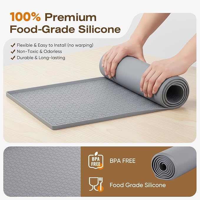 TRZZ Waterproof Under Sink Mat, 31"x22", Drip Tray Shelf Liner, Grey | Silicone, Cabinet Protector, Home Organizer, for Kitchen, Bathroom, Multipurpose, Easy Clean, Leak Proof, Organizes Cabinets