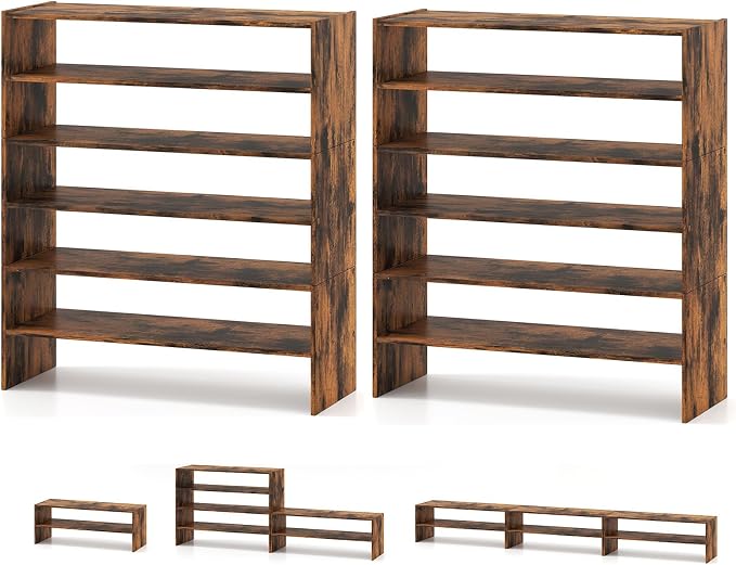 COSTWAY 6-Tier Shoe Rack, Extra Wide Shoe Shelf Organizer | Stackable Design, 31" Freestanding Adjustable Storage Shoe Stand for Small Space Entryway Hallway Closet (2,Rustic Brown)