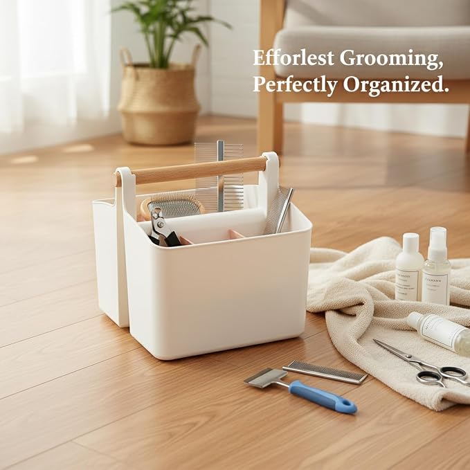 Dog Grooming Tool Organizer Box, Rigid PP Plastic Carry Case for Clippers & Combs, Portable Storage Container with Handle, 6.5 x 6.3 x 4.5 Inches