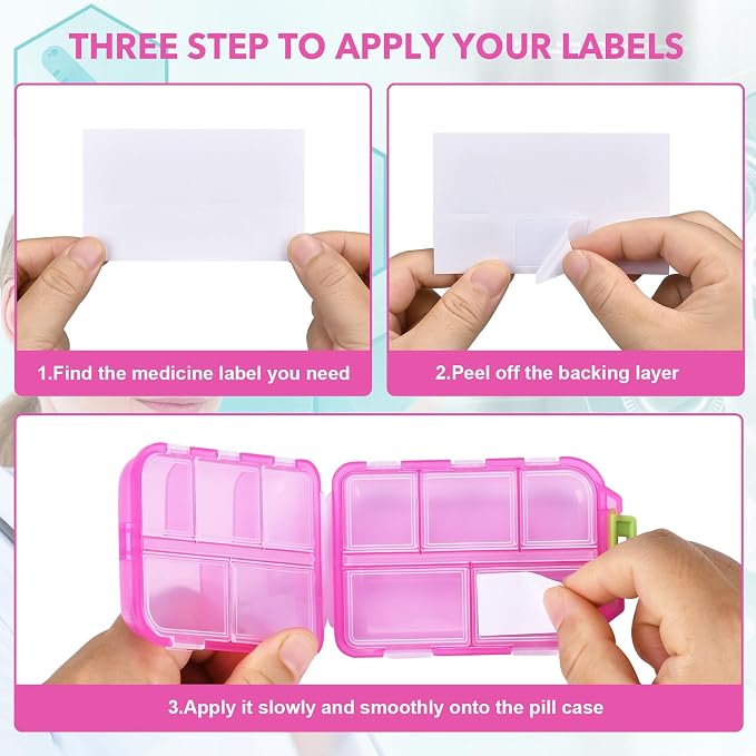 Travel Pill Organizer, 10 Compartments Small Portable Pill Case with 189 Medicine Labels, Compact Medicine Storage Box for Purse, Pocket, Airplane, Travel, Nurse Daily Use 3 Pack
