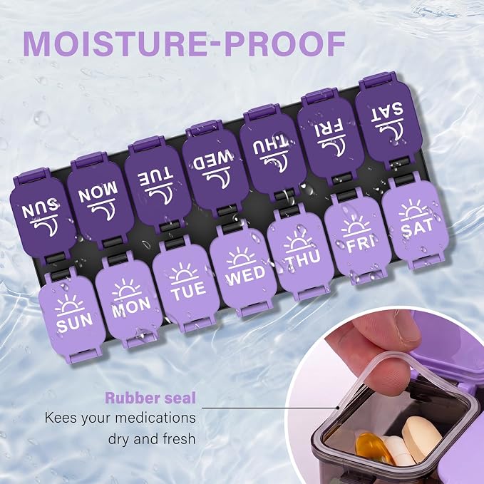 Yaklim Extra Large Weekly Pill Organizer, Detachable 7 Day AM PM Pill Box | XXL 14 Detachable AM PM Compartments；For Big Vitamins & Supplements； Easy to Open & Fill； Waterproof Seals； Easy Readability