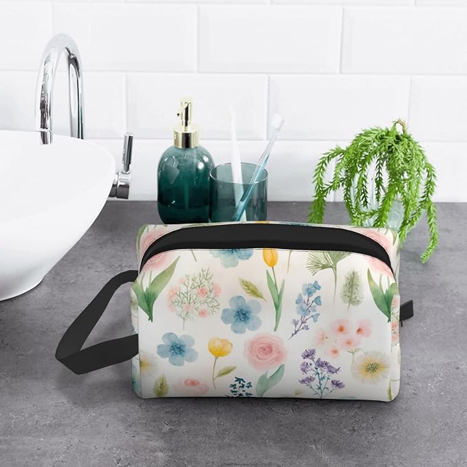 Watercolor Floral Makeup Bag - Durable 600D Oxford Fabric Travel Cosmetic Bag, Shockproof Foam Padded Toiletry Organizer for Gym & Daily Use 10x6.2x4.9 Inch