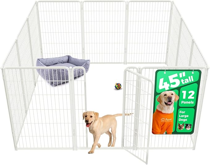 FXW Homeplus Indoor Dog Playpen, 45" H, 12 Panels, for Large Dogs | Stress-free play, Heavy-duty, Semi-open design, Easy setup, Threshold-free gate, Expandable, Patented