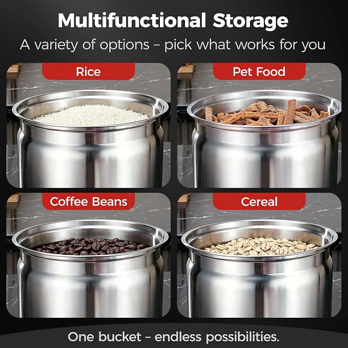 Umimile 304 Stainless Steel Airtight Food Storage Container – 10L (2.6Gal) Metal Canister with Clear Lid, 0.8mm Thick, Silicone Plug Release & Removable Gasket – for Rice, Flour, Pet Food